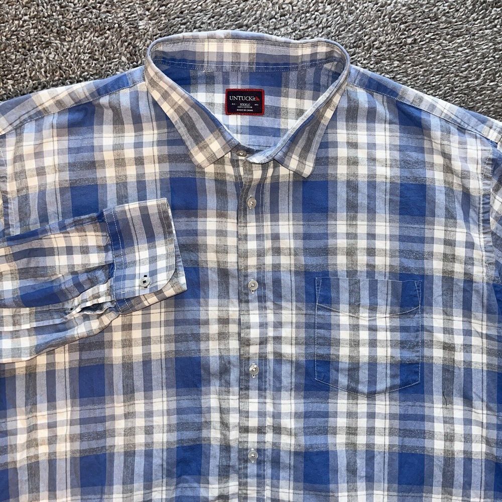Untuckit Blue Plaid Long Sleeve Button Up Shirt Mens 3XL